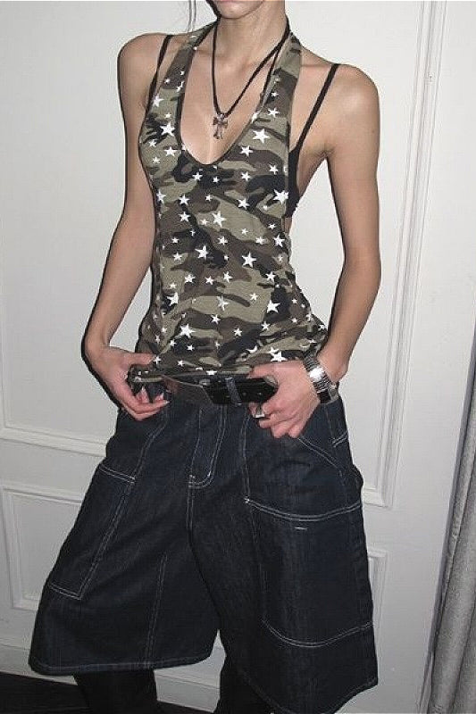 Y2K Vintage Camo Halter Top