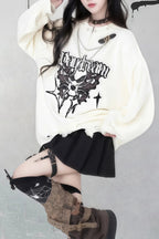 Gothic Y2K Subculture Rivet Print Ripped Loose Knit Sweater