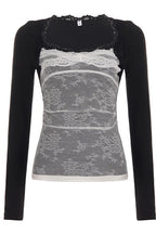 Contrast Lace Panel Long Sleeve Crop Tops