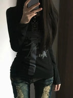 Vintage Punk Print Slim Long-sleeve Y2k Knit Top