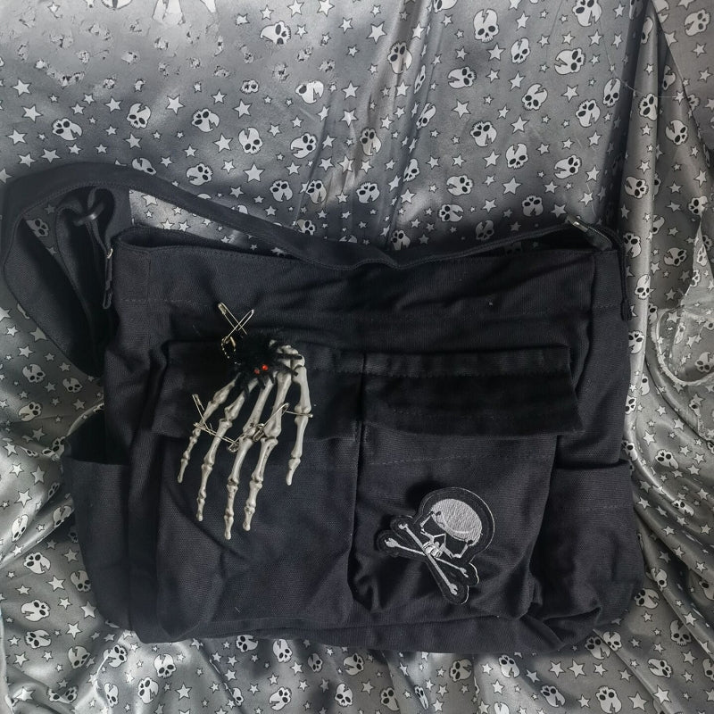 Punk Gothic Large Capacity Trendy Personalized Canvas Shoulder Bag Halloween