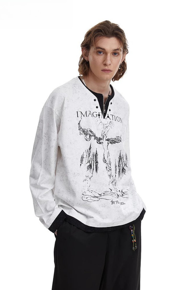 Vintage Punk Pearl-button Layered Long Sleeve Knit Top Secondary image