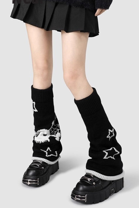 Skull Star Knit Leg Warmer Socks