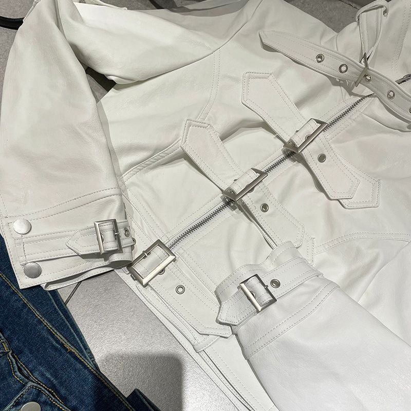 Cyber Punk Cropped Leather Moto Coat