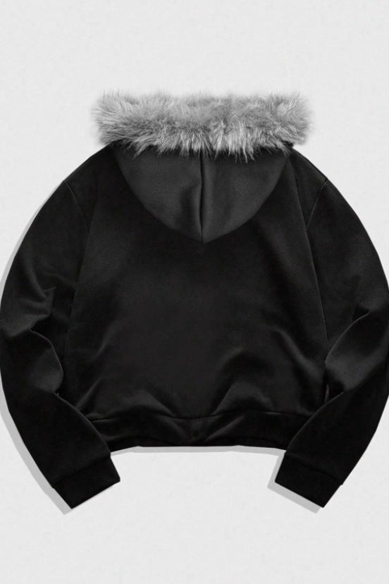 Angel Thorn Graphic Grey Fur Trim Hoodie Secondary image