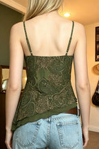 Paisley Lace Asymmetric Hem Tank Top