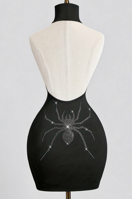 Spider Motif Halter Mini Dress