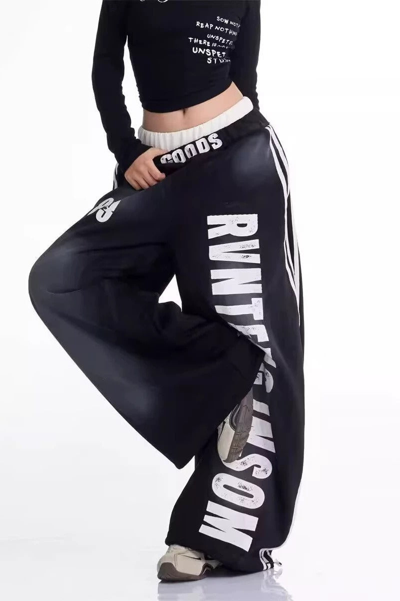 Letter Stripe Curved-Leg Sweatpants