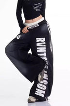 Letter Stripe Curved-Leg Sweatpants