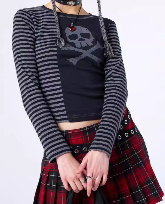 Gothic Skull Stripe Crop T-Shirt Secondary image