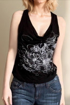 Convertible Cowl Neck Graphic Top