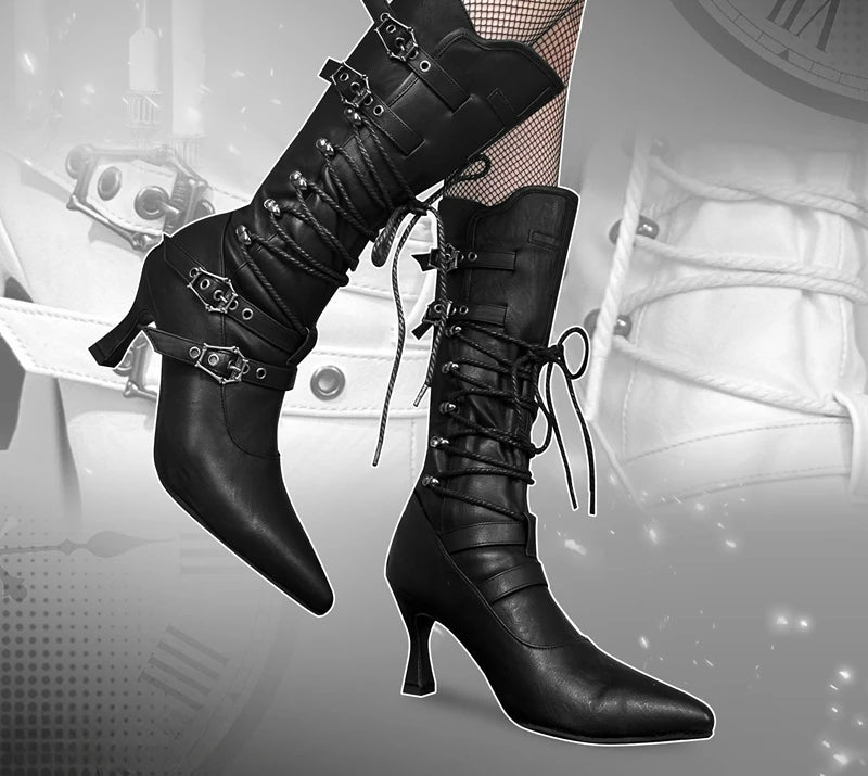 Retro Pointed Toe Gothic Chunky Heel Boot Main image