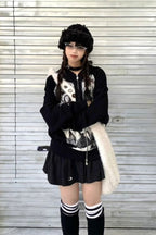 Panther Print Retro Hooded Knit Top