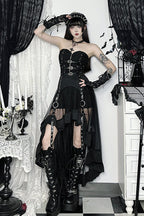 Black Gothic Asymmetric Mesh Maxi Skirt