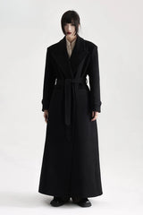 Loose Wool-Blend Extra Long Black Coat