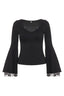Lace Trim Button Bell Sleeve Crop Tops