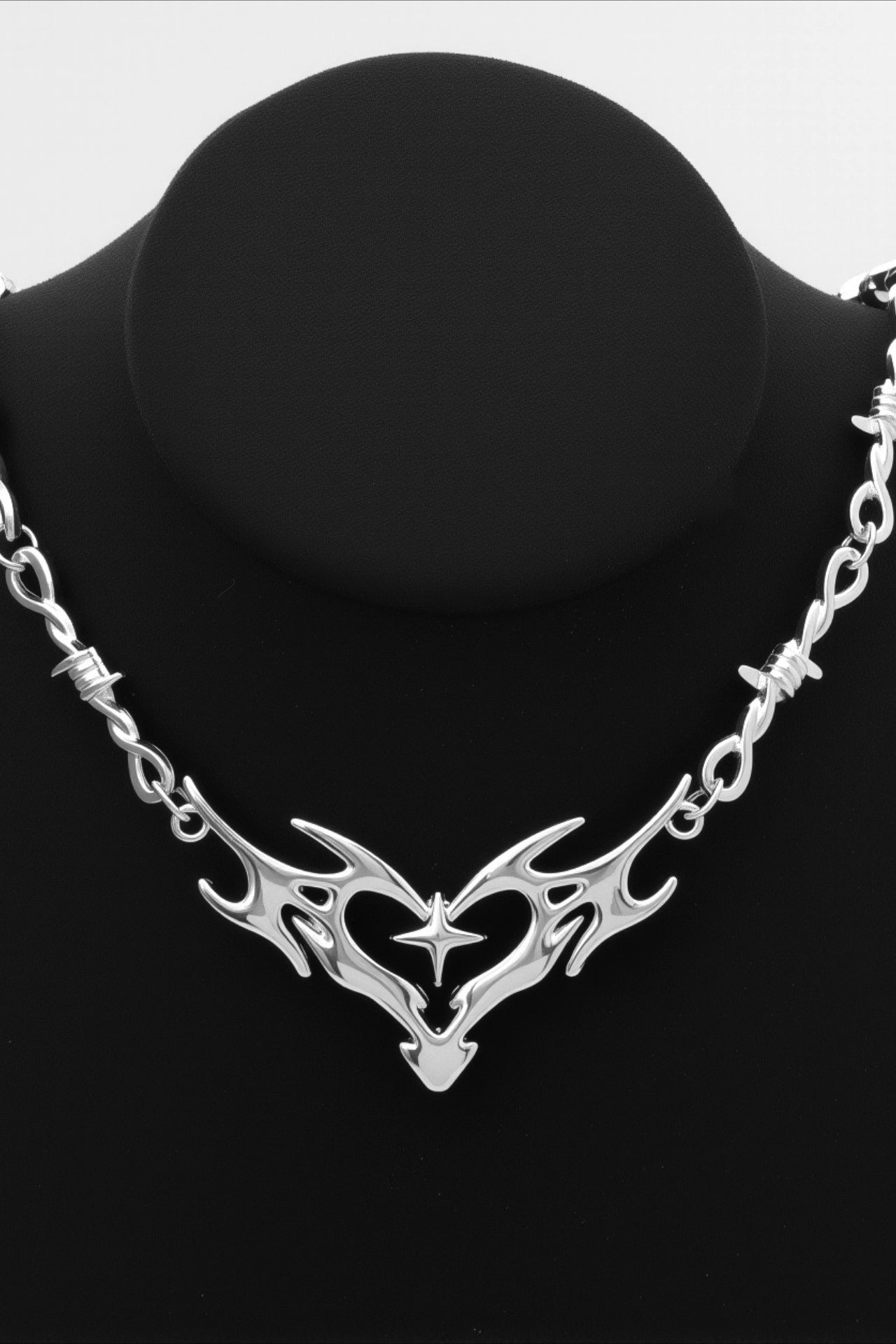 Hip Hop Thorn Flame Hollow Heart Necklace