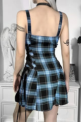Black Plaid Backless Bandage A-Line Elegant Mini Dress