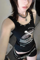 Edgy Punk Design Short Sleeve Crop Top