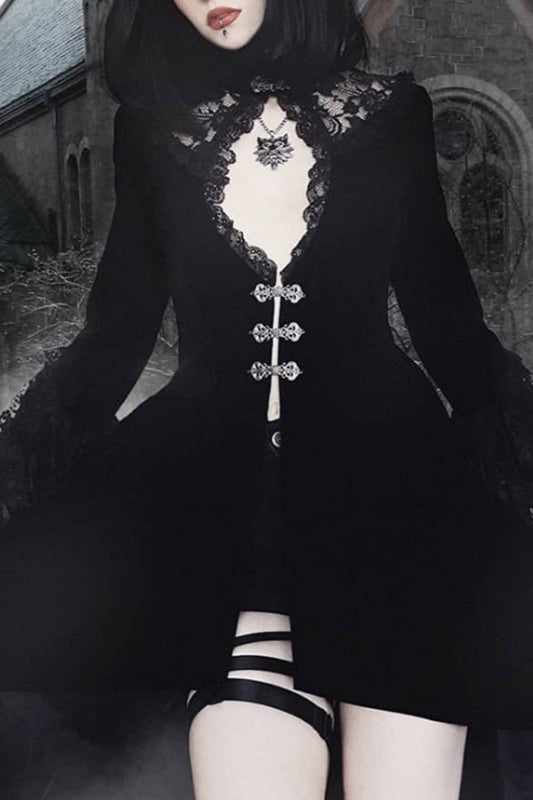 Gothic Lace Cutout Lantern Sleeve Dress Main image