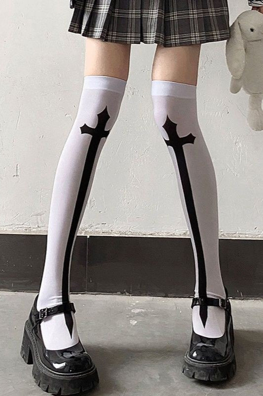 Nun Pattern Thigh High Socks Secondary image