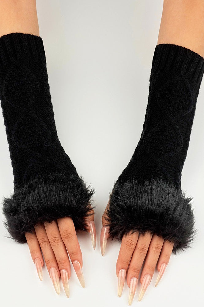 Diamond Knit Fluffy Trim Gloves