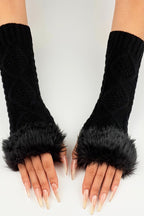 Diamond Knit Fluffy Trim Gloves