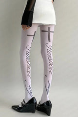 Gothic Letter Print Lolita Thigh High Socks