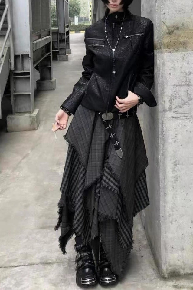 Punk Asymmetrical Patchwork Plaid Skirt Main image