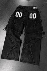 Fur Trim Patchwork Loose Denim Pants