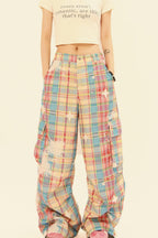 Star Print Plaid Cargo Pants