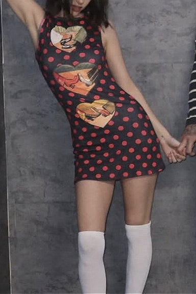 Polka Dot Vintage Slim Fit Sleeveless Mini Dress
