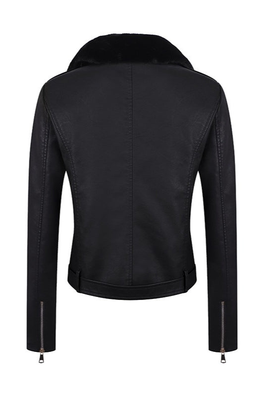 Detachable Fur Collar Slim-fit Biker Leather Jacket Secondary image