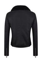 Detachable Fur Collar Slim-fit Biker Leather Jacket