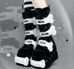 Suede Rivet Knee High Chunky Heeled Gothic Boot