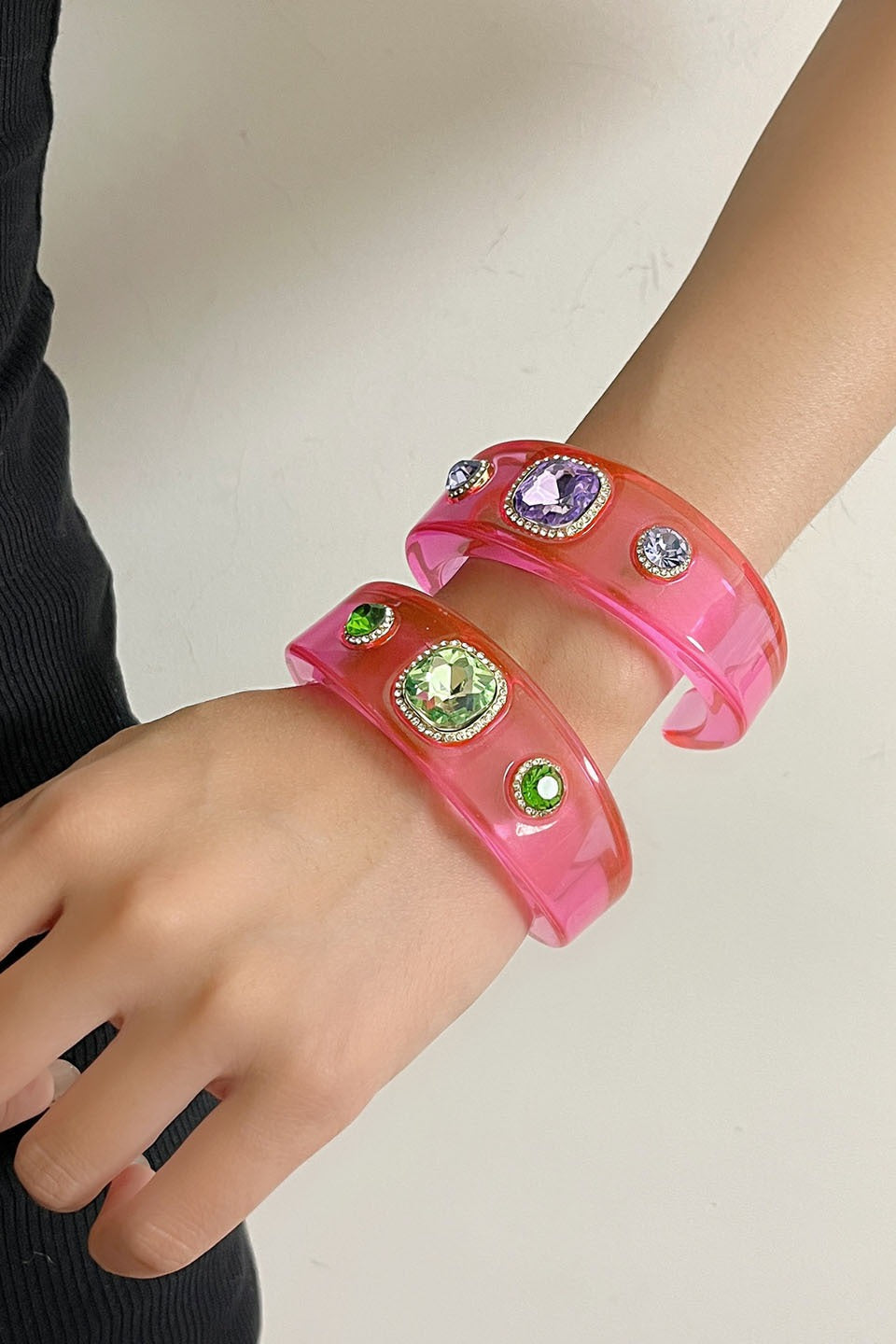 Rhinestone Resin Round Open Bracelet