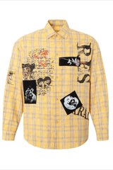 Unisex Yellow Plaid Graffiti Punk Loose Blouse