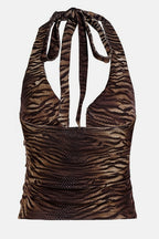 Y2K Vintage Deep V Neck Animal Print Halter Top