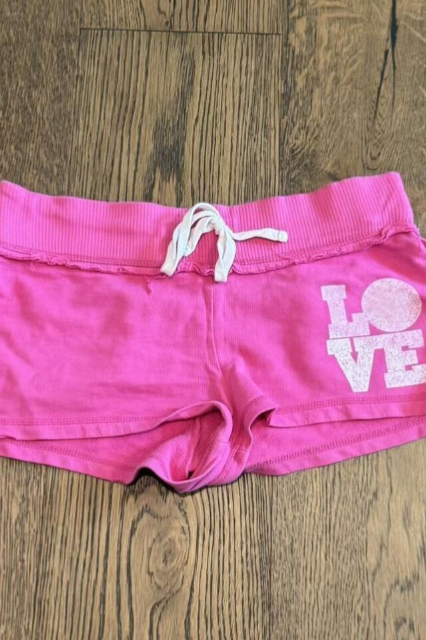 Fuchsia Love Print Low-Rise Hot Pants
