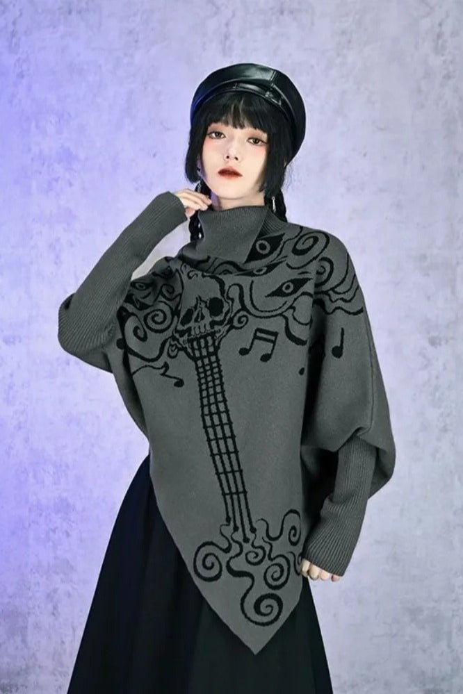 Asymmetric Jacquard Batwing Sleeve Sweater Main image