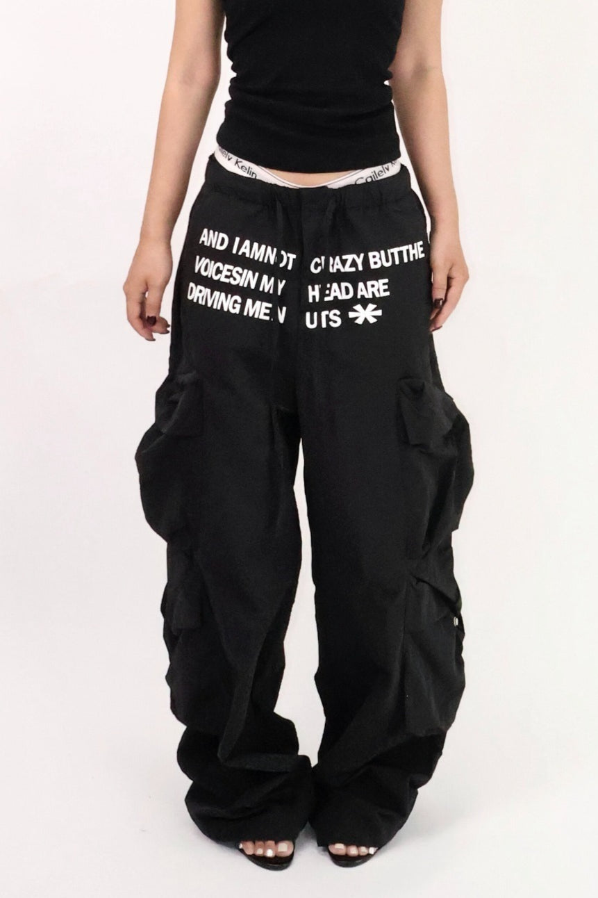 Letter Print Parachute Cargo Pants