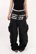 Letter Print Parachute Cargo Pants
