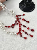 Gothic Dark Blood Drop Red Bead Tassel Waist Chain