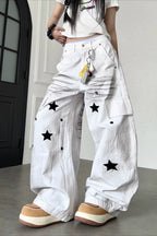 Star Print Cargo Denim Pants