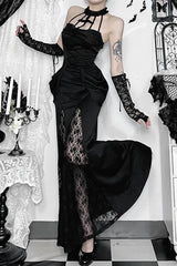 Vintage Alt Goth Lace Patchwork See Through Maxi Dress
