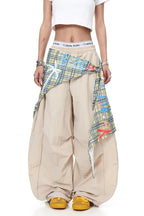 Plaid Wrap Panel Cargo Pants