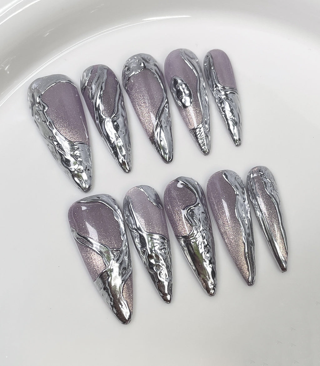 3D Metal Relief Irregular Press On Nails