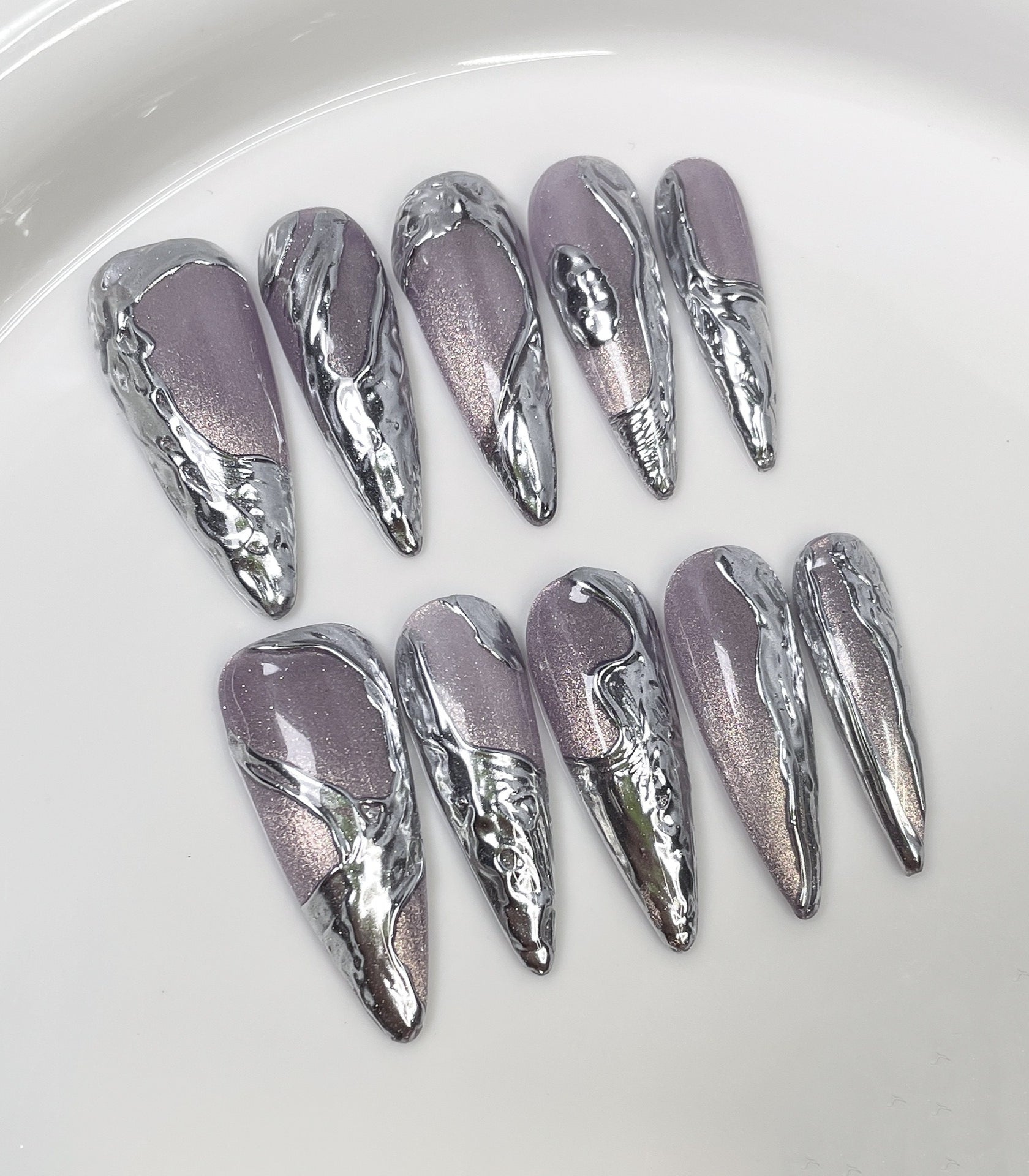 3D Metal Relief Irregular Press On Nails