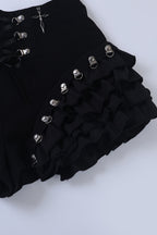Black Lace-Up Ruffle Skort
