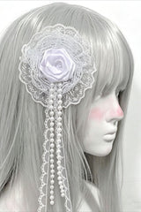 Black Gothic Lace Rose Barrette Hair Accs